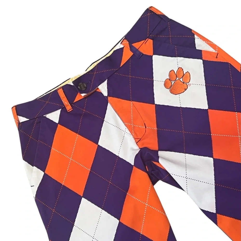 Loudmouth Golf Clemson Tigers Pants 30 x 29.5 Argyle Orange Purple Preppy Cool